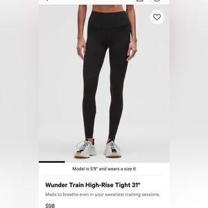 Lululemon Wunder 31” Black High-Rise Leggings- 6